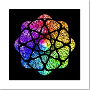 Rainbow Watercolor Crystal Mandala - Silhouette Posters and Art